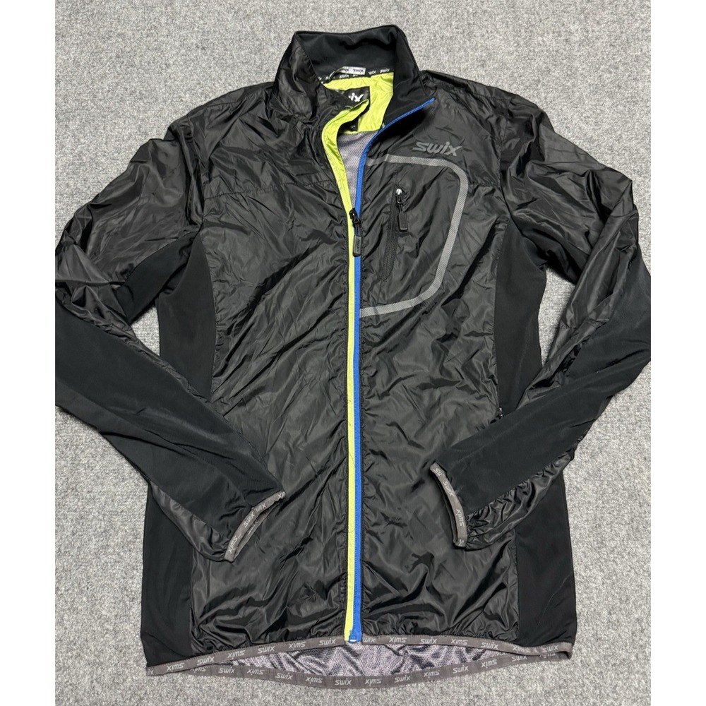 Swix Jacket Mens Small Black Full Zip Lightweight Windbreaker Running Hiking